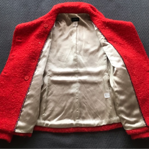 J. Crew Mohair & Wool Military Style Peacoat Jacket Button Up Vivid Flame Red 2 - Picture 4 of 6